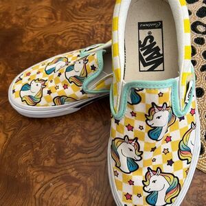 Vans Unicorn Yellow and White Artistic Sneakers with Waffle Sole